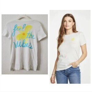Chaser LA Boho Feel the Vibes Pastel Floral Distressed Cotton Graphic Tee XS NWT